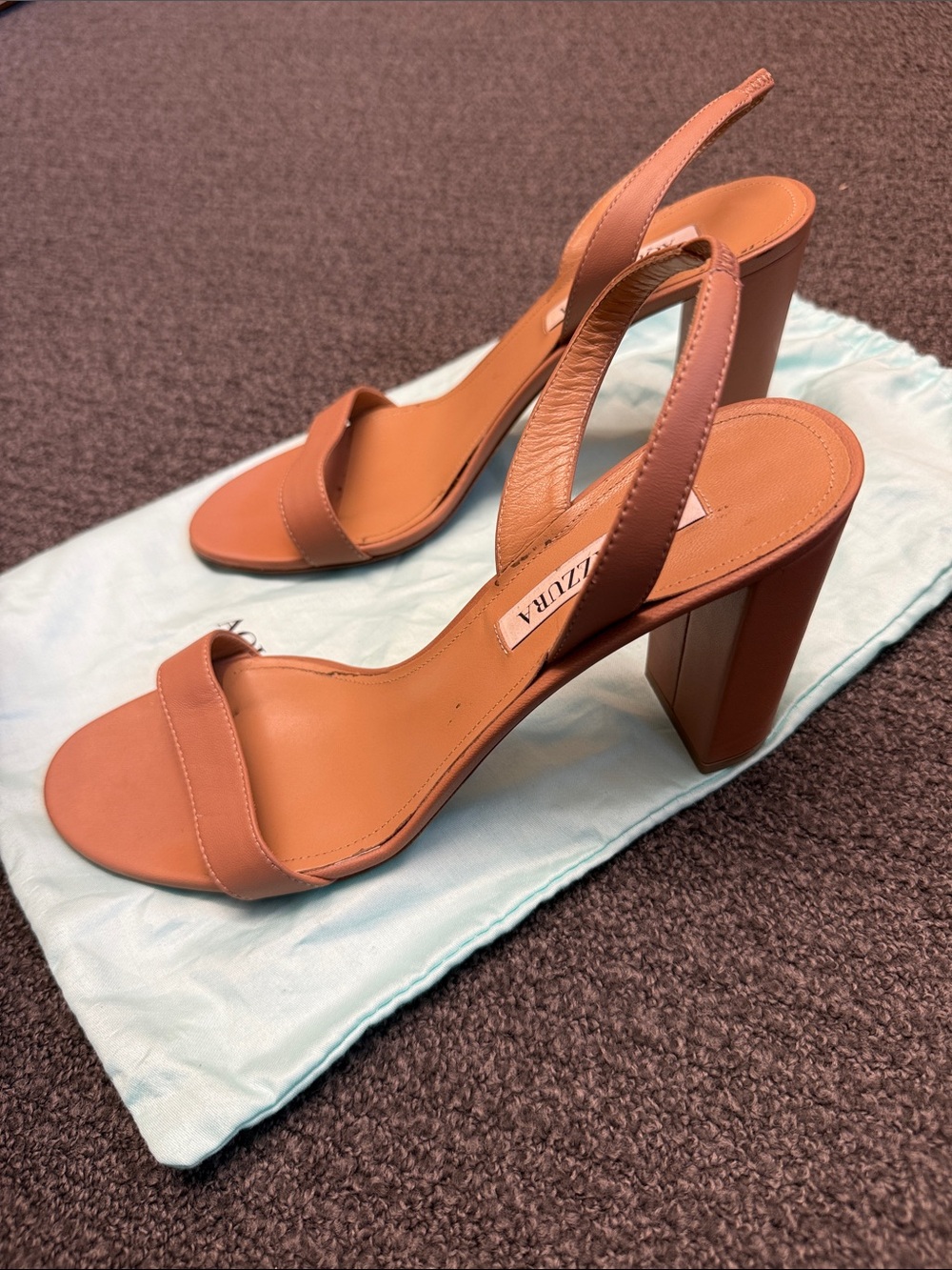 Aquazurra So Nude Block Sandals 85 in Powder Pink